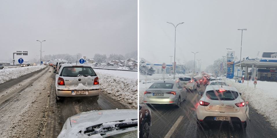 od jutros su zbog snijega na koloviozu koji stvara probleme u saobracaju na petlji sicki brdo formirane velike kolone vozila