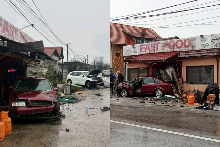 nakon sudara dva automobils na regionalnom putu zivinice - banbovici jedan udario u objekat brze prehrane