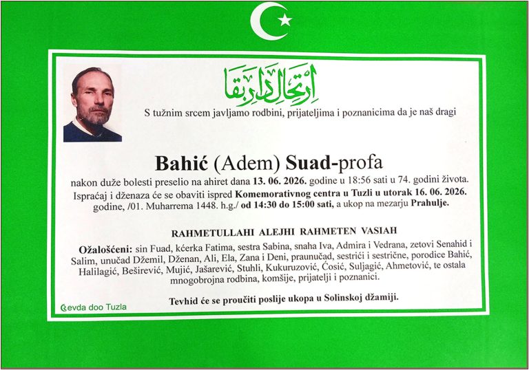 In memoriam, Suad Bahic