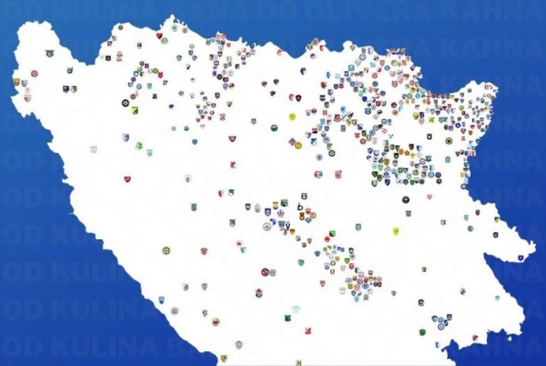 mapa 519nogometnih klubova koji se takmice u svim nivoima na prostoru bih