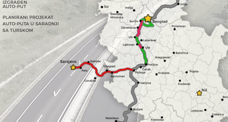 mapa autoput beograd - sarajevo srbija do kraja godine zavrsava svoj dio bih tek odredjuje trase