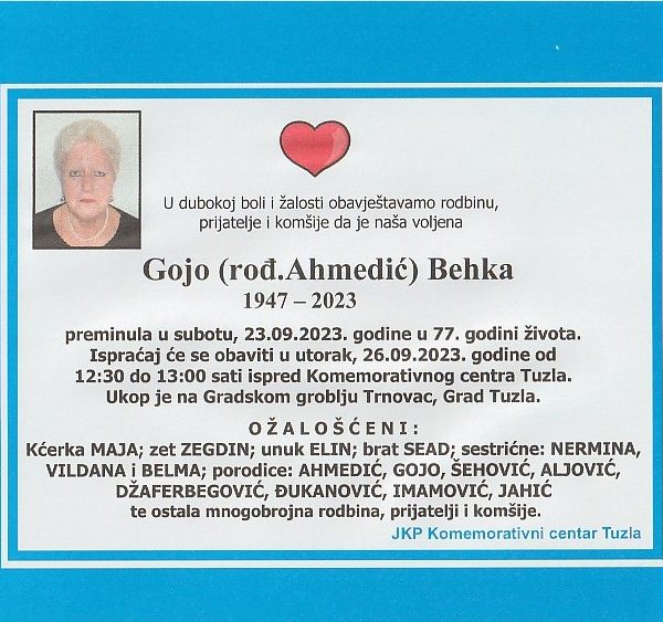 In memoriam: Behka Gojo (Ahmedić)