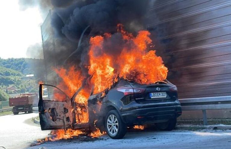 automobil njemackih registracija se zapalio na izlazu sa autoputa a 1 kod vlakova