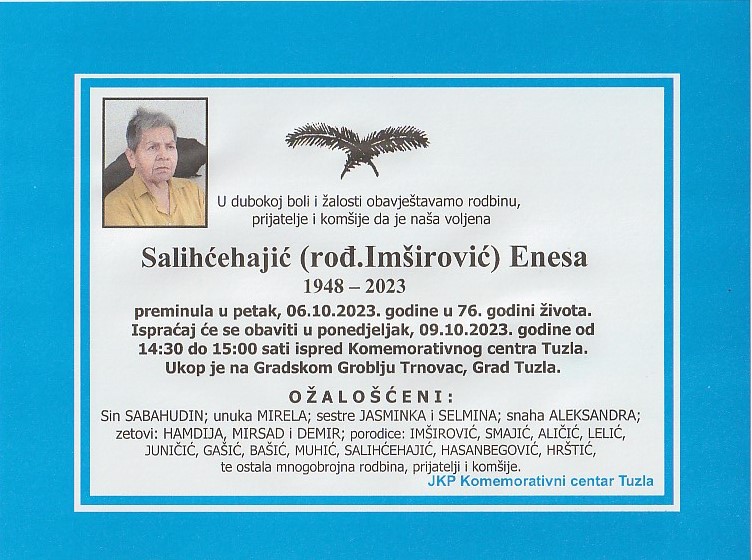 In memoriam, Enesa Salihcehajic, posmrtnice