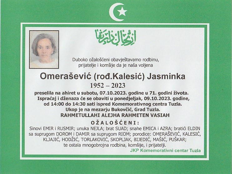 In memoriam, Jasminka Omerasevic, Tuzla
