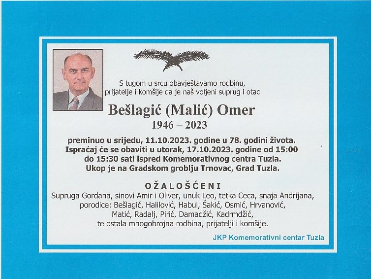 In memoriam, Omer Beslagic, posmrtnice
