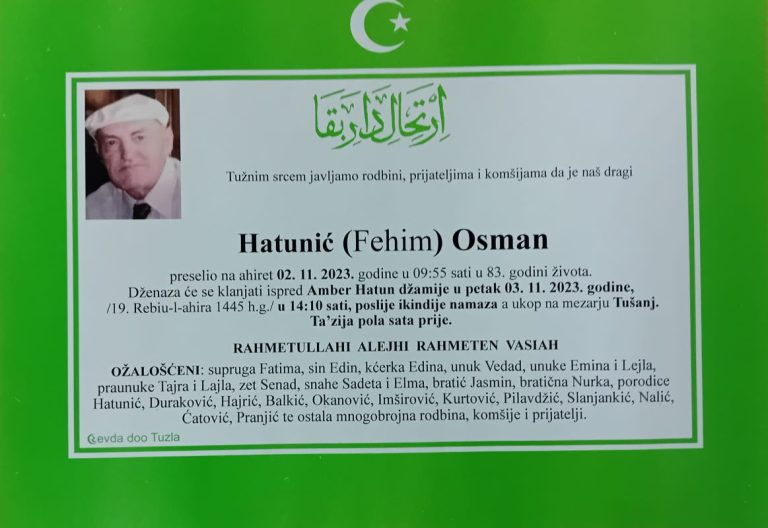 In memoriam, Osman Hatunic, posmrtnice
