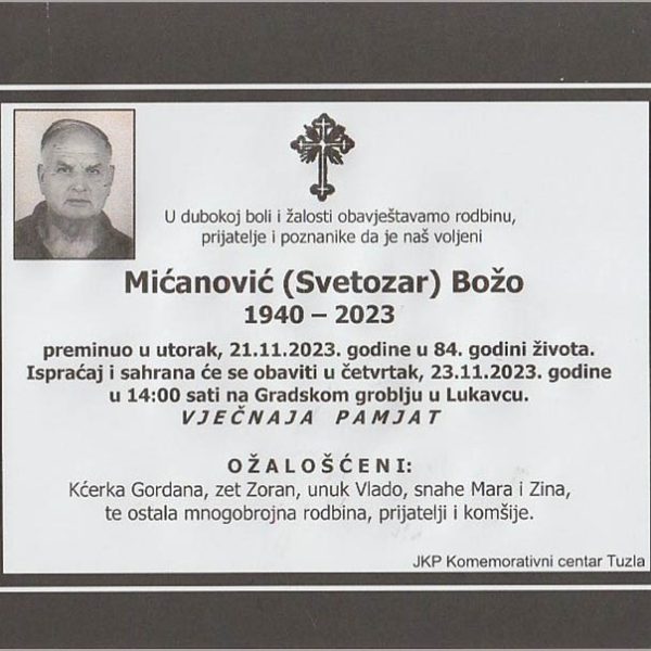 In memoriam, Bozo Micanovic, posmrtnice