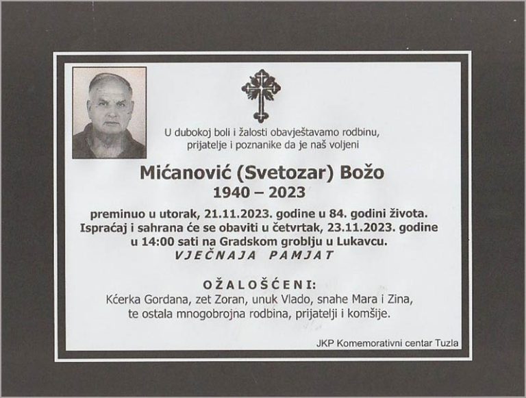 In memoriam, Bozo Micanovic, posmrtnice