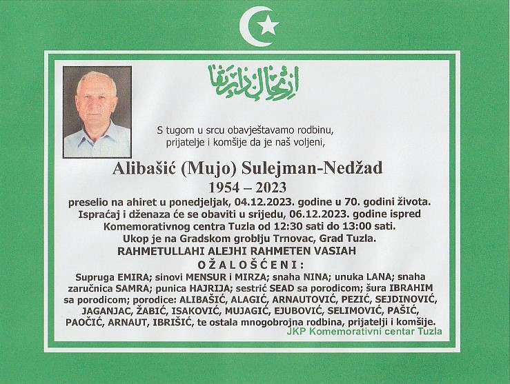 In memoriam, Sulejman Alibasic, posmrtnica