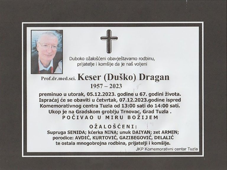 In memoriam, Dragan Keser, posmrtnice