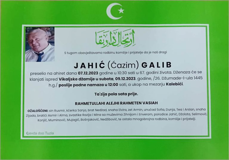 In memoriam, Galib Jahic, posmrtnice