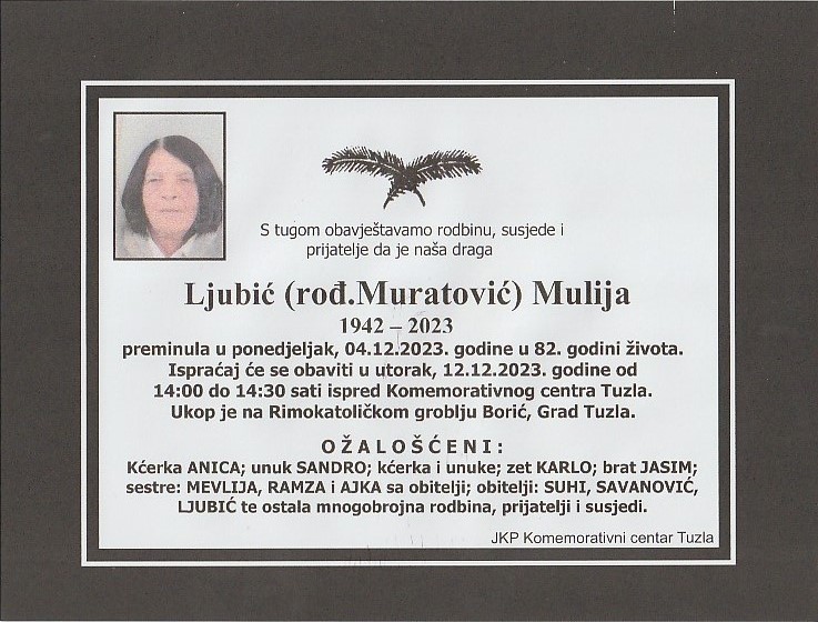 In memoriam, Mulija Ljubic, posmrtnice