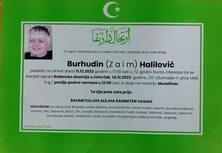 In memoriam, Bahrudin Halilovic, posmrtnice