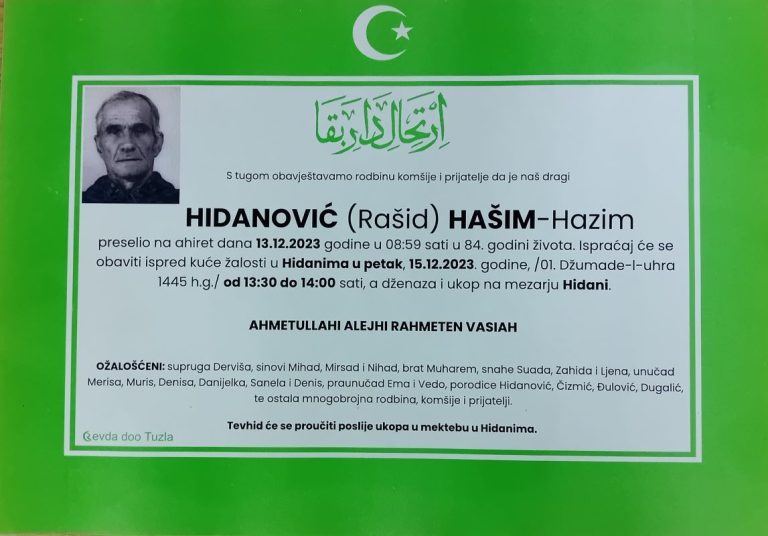 In memoriam, Hasim Hidanopvic