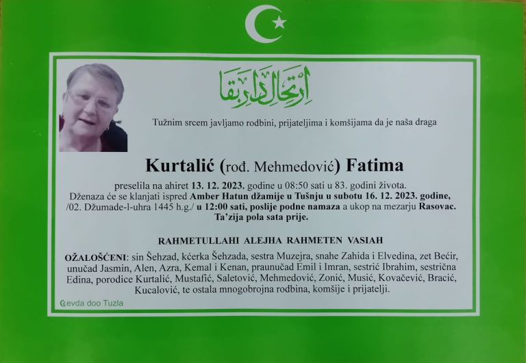 In memoriam, Fatima Kurtalic, posmrtnice