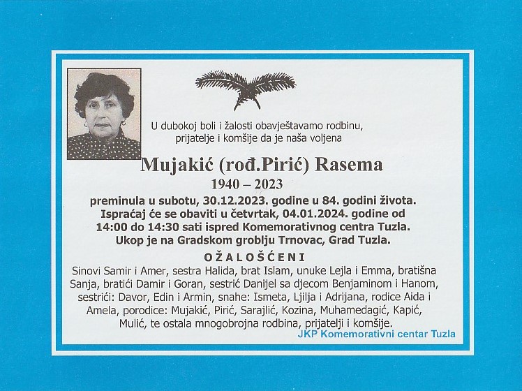 In memoriam, Rasema Mujakic, posmrtnice