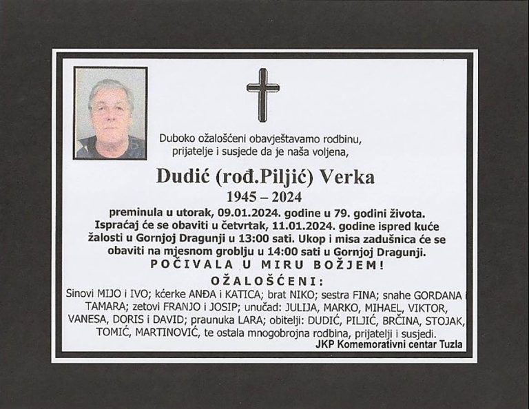 In memoriam, Verka Dudic, posmrtnice