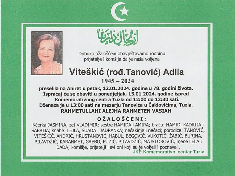In memoriam, Adila Viteskic, posmrtnice