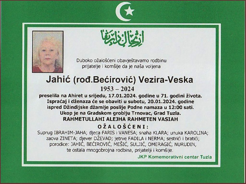 In memoriam, Vezira - Veska Jahic