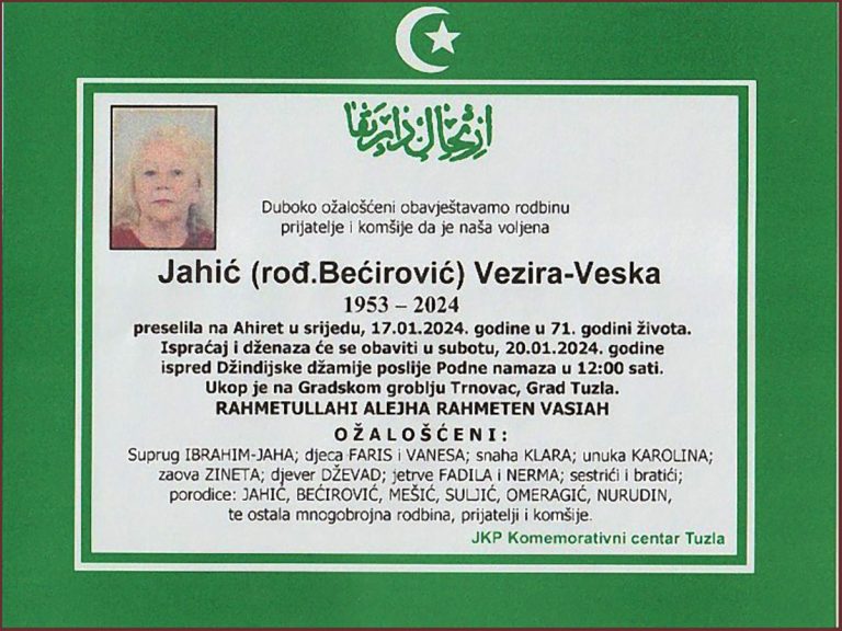 In memoriam, Vezira Jahic