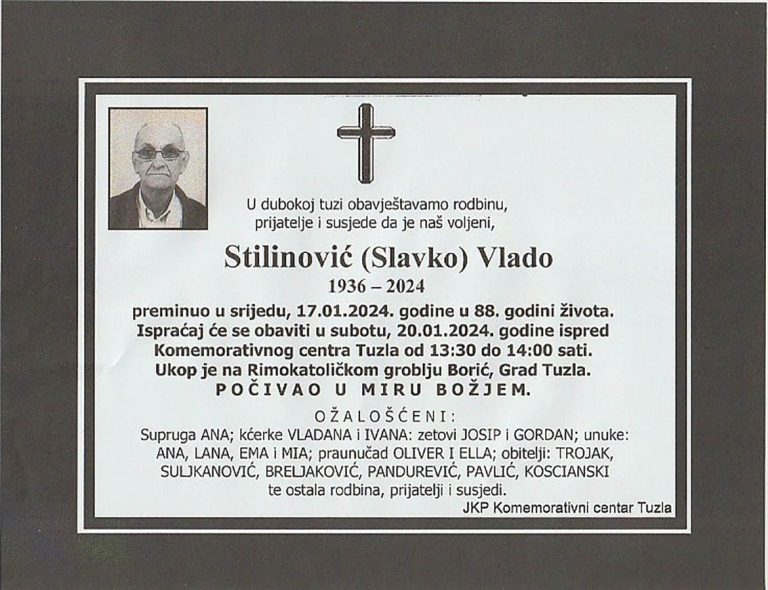 In memoriam, Vlado Stilinovic, posmrtnice