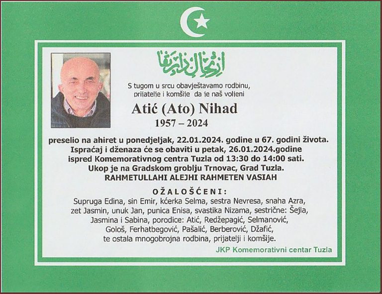 In memoriam - Nihad Atic - posmrtnice