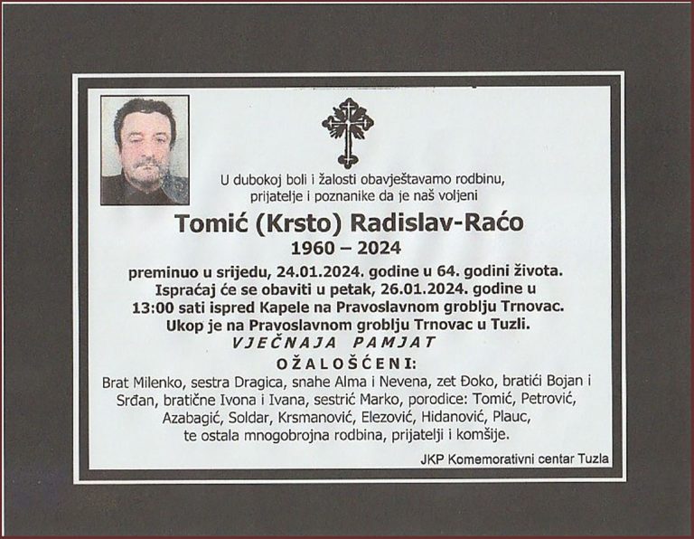 In memoriam, Radislav Tomic