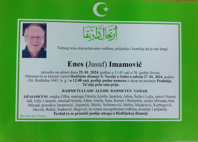 In memoriam, Enes Imamovic, posmrtnice