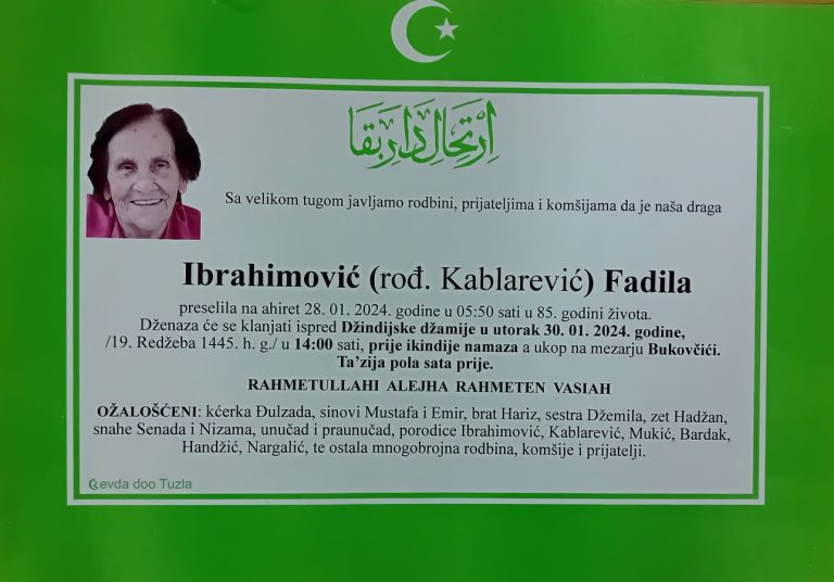 In memoriam, Fadila Ibrahimovic,