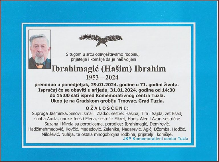 In memoriam, Ibrahim Ibrahimagic, posmrtnice