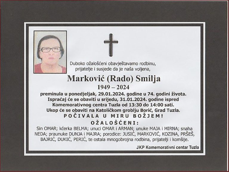 In memoriam, Smilja Markovic, posmrtnice