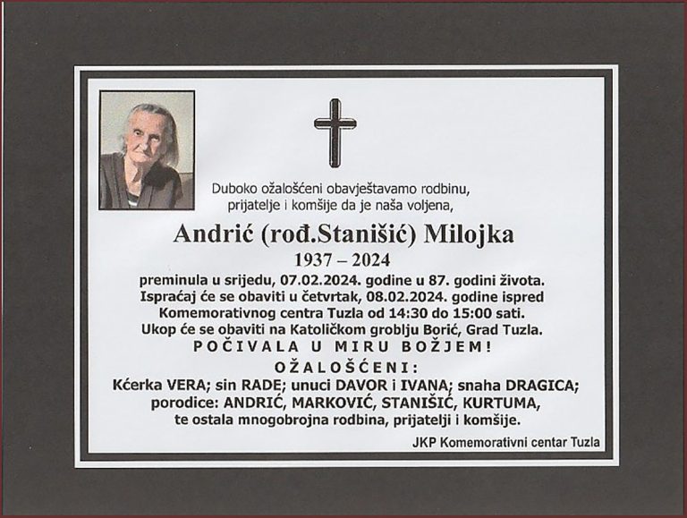 In memoriam, Milojka Andric