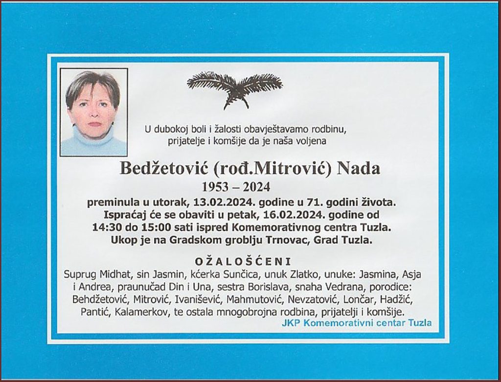 In memoriam, Nada Bedzetovic, Tuzla