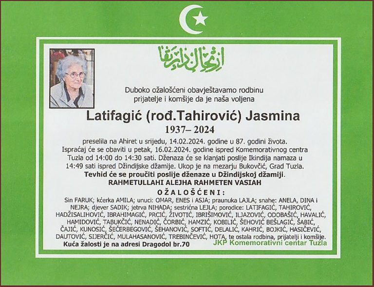 In memoriam, Jasmina Latifagic, Tuzla