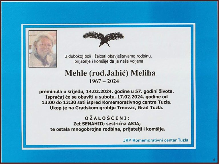 In memoriam, Meliha Mehle