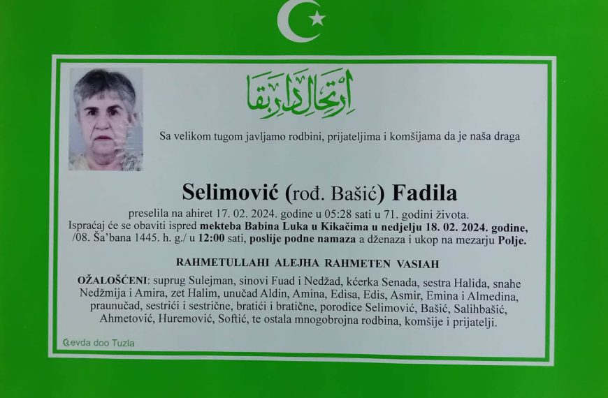 In memoriam: Fadila Selimović (Bašić)
