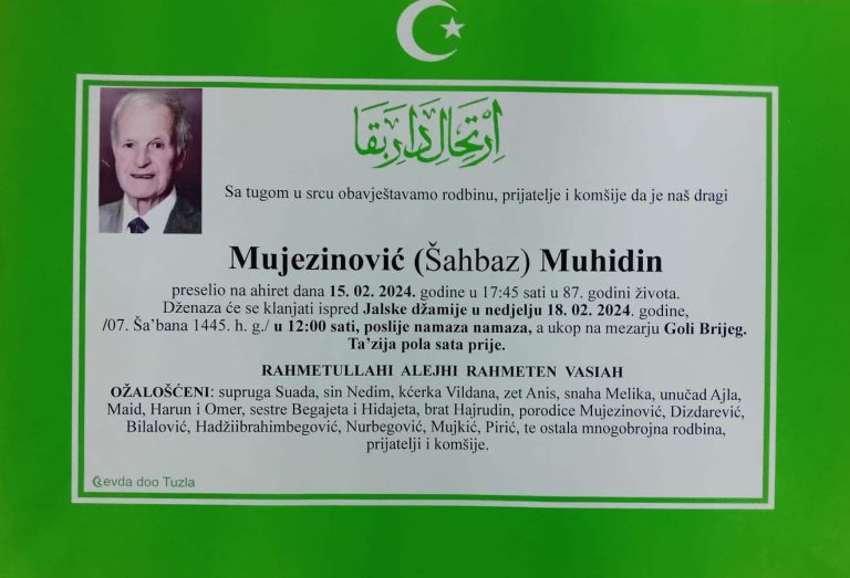 In memoriam, Muhidin Mujezinovic