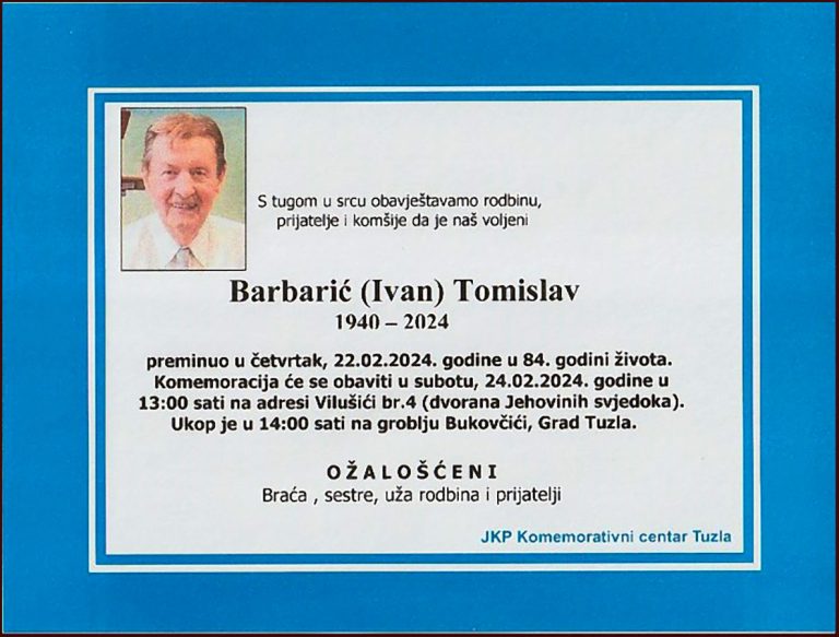In memoriam - Tomislav Barbaric