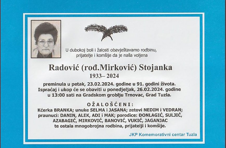 In memoriam, Stojanka Radovic