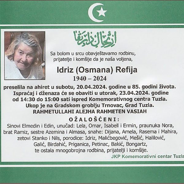 In memoriam: Refija (Osmana) Idriz