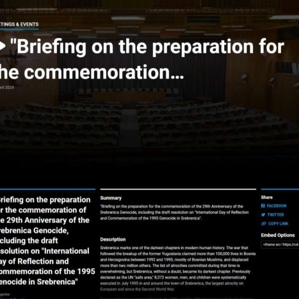 U sjedištu UN-a sutra brifing o pripremama za obilježavanje 29. godišnjice genocida u Srebrenici