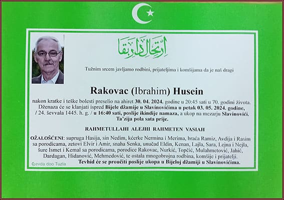 In memoriam, Husein Rakovac