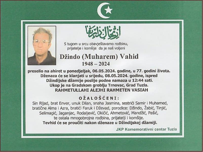 In memoriam, Vahid Dzindo