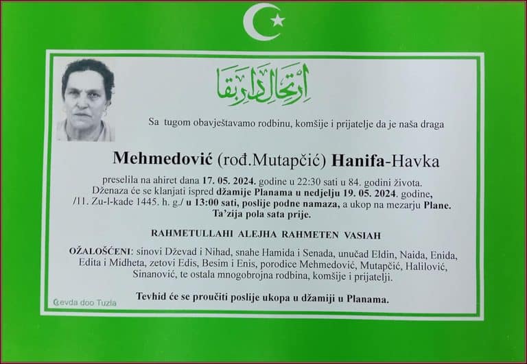 In memoriam, Hanifa Mehmedovic