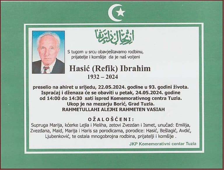 In memoriam, Ibrahim Hasic