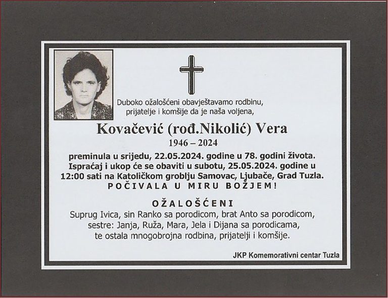 In memoriam, Vera Kovacevic