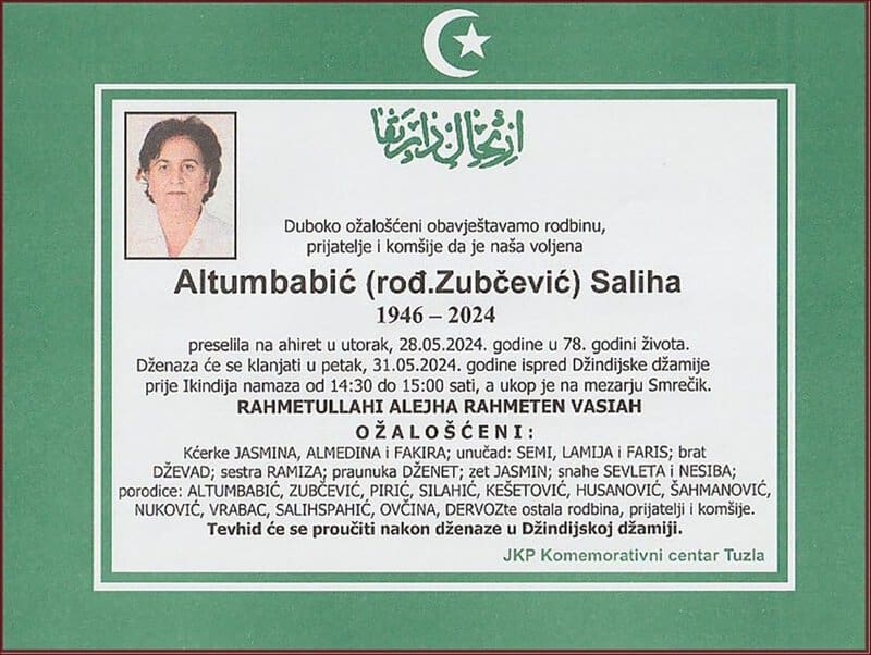 In memoriam, Saliha Altumbabic