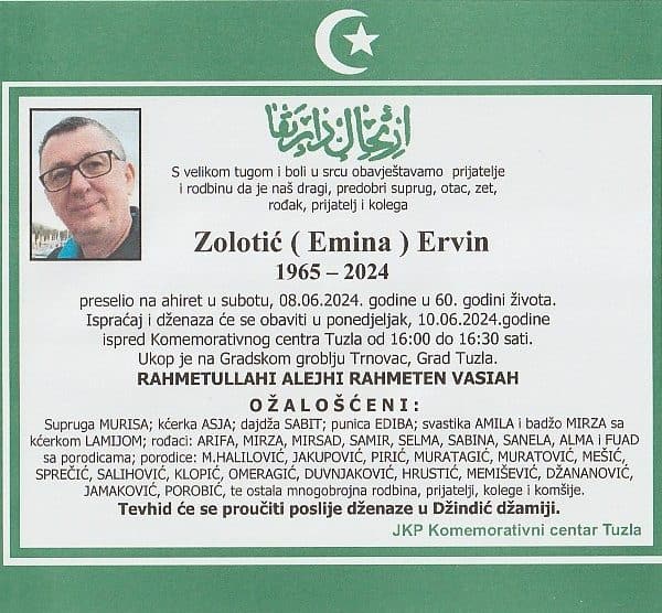 In memoriam: Ervin (Emina) Zolotić