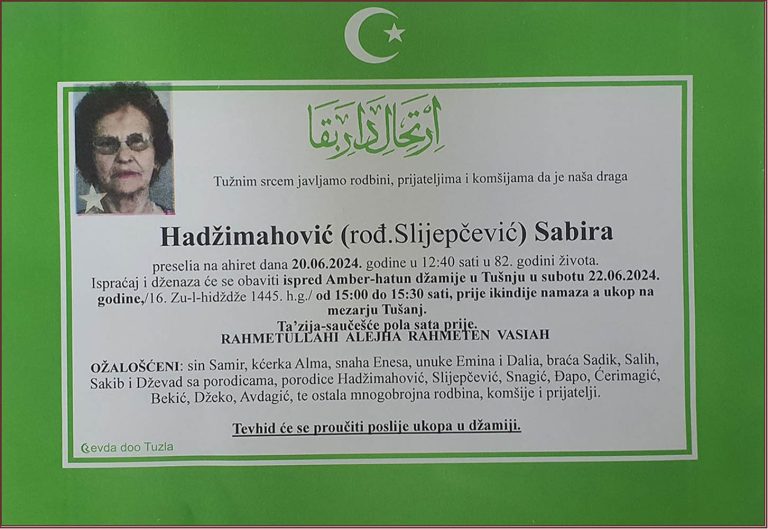 In memoriam, Sabira Hadzimahovic